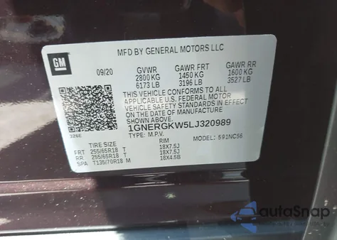 2020 Chevrolet Traverse Fwd Lt Cloth from USA, damaged, VIN 1GNERGKW5LJ320989